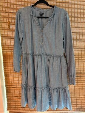 J. Crew Light Chambray Blue Tiered Long Sleeve Dress